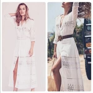 LoveShackFancy Beth Midi Dress White Crochet Lace Crewneck Button Up Size Small